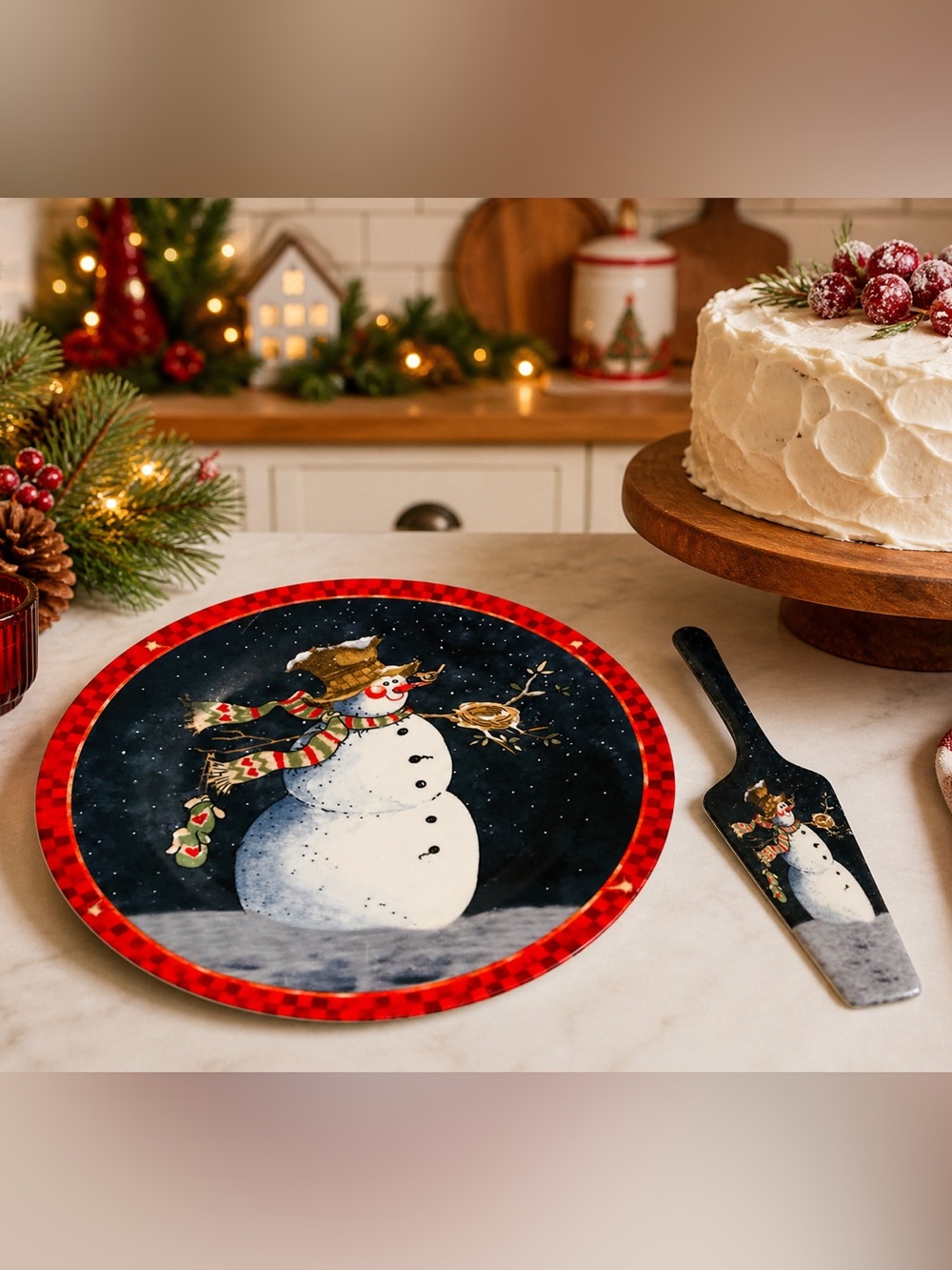 Today’s. Living “Winter Wishes” 10.5” Ceramic Cake Plated w/Server